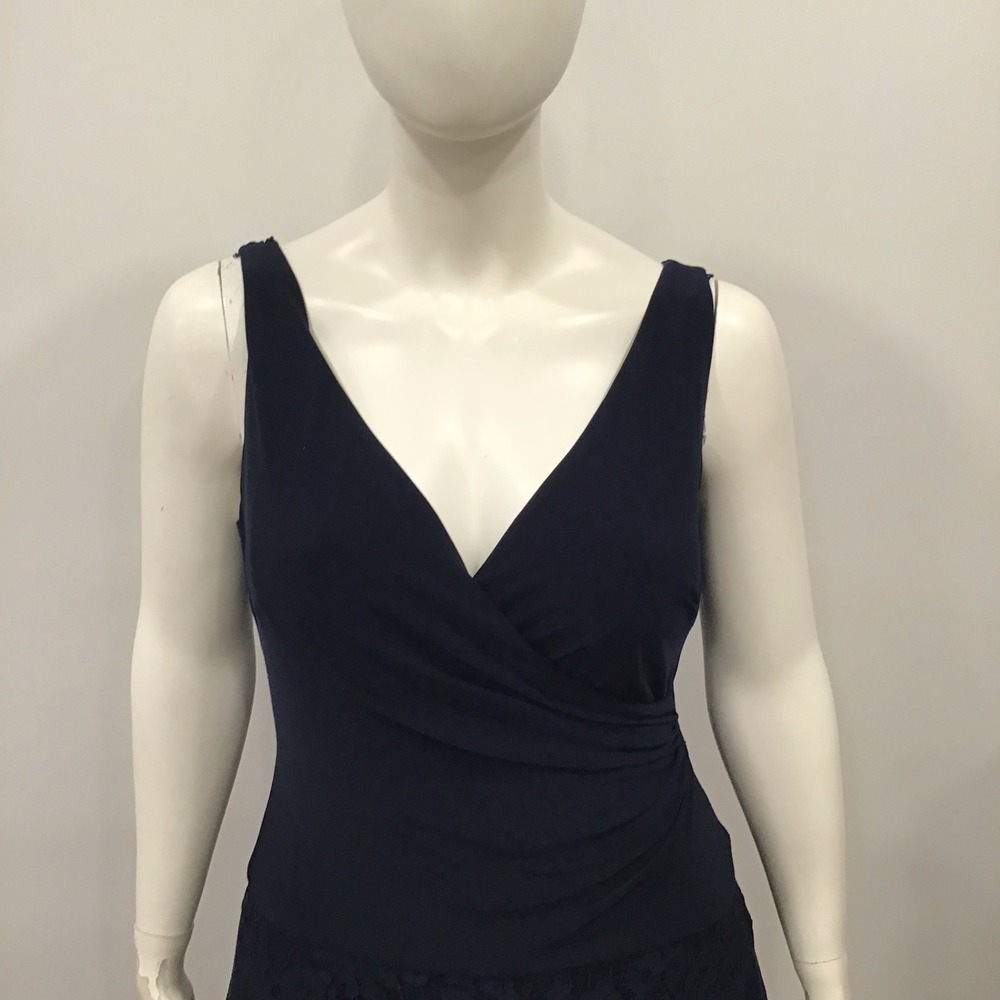 Lauren Ralph Lauren Dress Women 16 Navy Blue New Lace Trim Surplice V-Neck - Picture 6 of 16